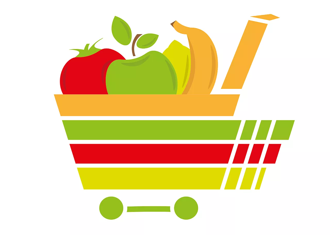 Shopping cart with food